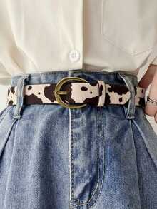 Hatastic 1pc Women's Belt, Sexy Retro Cow Print Waist Belt With Antique Bronze Buckle, Suitable For Pants, Parties, Music Festivals, Holiday Gifts New Year Music Fest - Cow Color - View 1