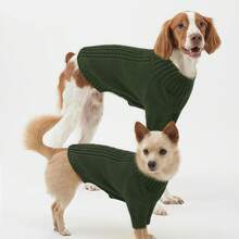 1pc Dog Sweater, Soft Stretchy Knit Sweater, Dog Warm Clothes, Turtleneck Long Sleeve Sweater, Cable Knit Pattern, Suitable For Cold Weather Walks, Turtleneck Warm Knit Jumper, Fits Male/Female Dogs, Durable Stretchy Fabric, Fits Small/Medium/Large Dogs, Winter Outfit - Army Green - View 7