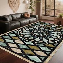 850g Per Square Meter, Vintage Style Floor Mat Carpet, Central Flower With Geometric Diamond Pattern, Thickened And Soft, Living Room Carpet, Bedroom Carpet, Entryway Carpet, Front Door Indoor Corridor, Cozy Home, Home Decoration - Multicolor - View 6