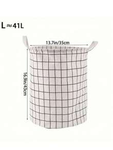 1 pieza Cesto de ropa sucia para el hogar, cesta de almacenamiento de regalo, cubo de almacenamiento de juguetes, cesta de lavandería de tela a cuadros, caja de almacenamiento plegable y resistente al agua grande para el baño, el dormitorio, la habitación - Blanco - Ver 2