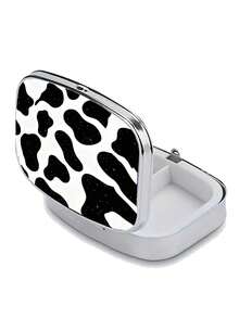 2-Compartment Leopard Print & Black White Pattern Polypropylene Pill Box, Portable Square Vitamin Case, Decorative Medication Storage Gift Box Suitable For Wallet And Travel