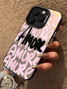1pc INS English Amore Phone Case Compatible With Iphone 17 Air Pro Max 16 16 Pro Max 15 14 Plus 13 12 11 7 8 XR XS Max Shockproof Silicone Back Cover - Multicolor - View 2