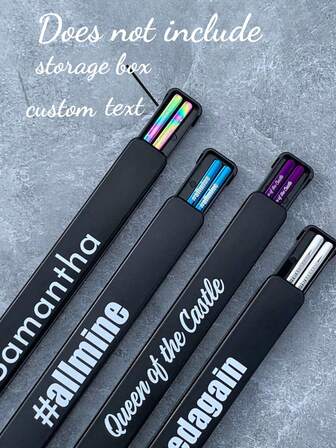 1 Pair Custom Personalized Monochrome Colorful Letter Stainless Steel Chopsticks, Convenient For Travel & Gatherings, No Storage Box Included, Only Chopsticks, Multi-Functional, Durable, Stylish, Reusable, Cute, High Quality, Fashionable, Customized, Personalized, Unique, Suitable For Office, School, Home And Other Occasions