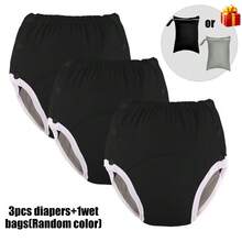 4pcs Set (3pcs Reusable Cloth Diapers + 1pc Wet Wipe Bag), Unisex, Adjustable, Washable, Suitable For Incontinence Use By Elderly, Disabled, Postpartum