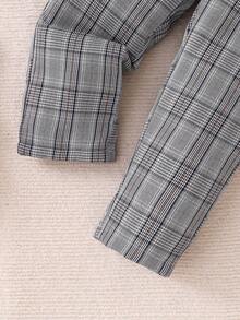 Baby Boy Grey Plaid Gentleman Outfit - Long Sleeve White Shirt + Plaid Vest + Plaid Pants, Paired With Bow Tie & Beret Hat, Soft & Skin-Friendly Material, Formal Wear For Spring/Autumn Occasions - Grey - View 8