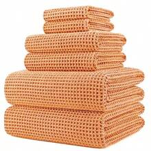 Oversize 60 X 30 In. Quick Dry Lint Free Microfiber Bath Towel Set 6 Piece Orange Waffle Weave - Orange - View 1