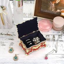 Hipiwe Vintage Jewelry Box, Small Enameled Trinket Box Organizer Rectangular Treasure Chest Box Jewelry Decorative Box Keepsake Gift Box Case For Women,3.7x 2.7x 2 Inch,Small,Red - Red - View 8