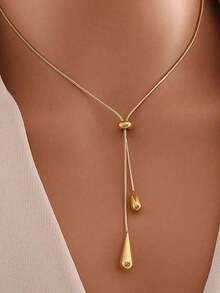 1pc Stainless Steel Retro Minimalist High-End Metallic Water Drop Pendant Necklace - Vàng - Xem 10