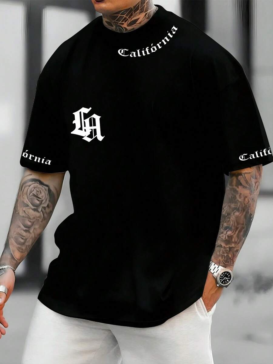 California C.A. Tour Manfinity Wise T-Shirt With Los Angeles Print, 100% Cotton, New Release. - Black - View 1