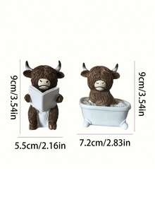 趣味浴室装饰 - 高地牛读书马桶水桶雕像，农舍风格浴室装饰，树脂材质，可作家居办公摆件或礼品，无需用电，幽默设计，质感细节，圣诞节和感恩节的理想之选 - 彩色 - 查看 5