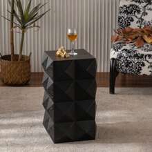 Retro Black Wooden Side Table With A Three-Dimensional Embossed Pattern Design, 60 Cm High. No Assembly Required. - 黑色 - 查看 5