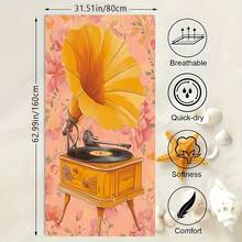 1pc Oversized Microfiber Beach Towel - Vintage Gramophone & Retro 1920s/30s Music Print, Quick-Dry Sand-Large Bath Towel S &, Lightweight Summer Pool, Travel, Camping, Picnic Accessory With Vintage Record Player Design - White - View 4