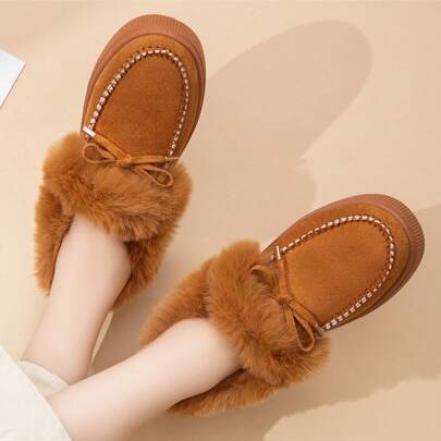 Warm Solid Color Fleece Snow Boots For Home & Beach, Winter