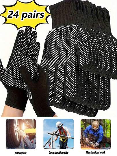 10/24 Pairs Nylon Dotted Gloves, Anti-Slip, Durable, Breathable, Suitable For Gardening, Driving, Labor Protection, Thin Adhesive Gloves