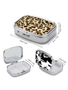 2-Compartment Leopard Print & Black White Pattern Polypropylene Pill Box, Portable Square Vitamin Case, Decorative Medication Storage Gift Box Suitable For Wallet And Travel