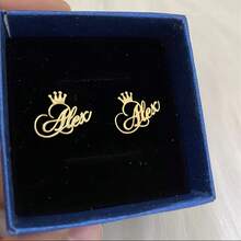 Personalized Princess Crown Name Stud Earrings, Custom Name Earrings For Women, Elegant Stainless Steel, Custom Engraved Name Earrings, Holiday Gift & Everyday Fashion Accessory, Custom Gift Earrings - Gold - View 5