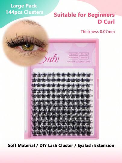 144個入り ブラック アイラッシュクラスター 10-12-14-16mm ミックス Dカール クラスターラッシュエクステンション ソフトで軽量 DIY クラスター つけまつげ