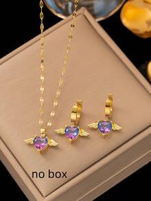 2pcs Stainless Steel Chain Necklace & Bracelet Jewelry Set, Women's Gold Plated Design Party/Holiday Gift - Yellow Gold - View 6