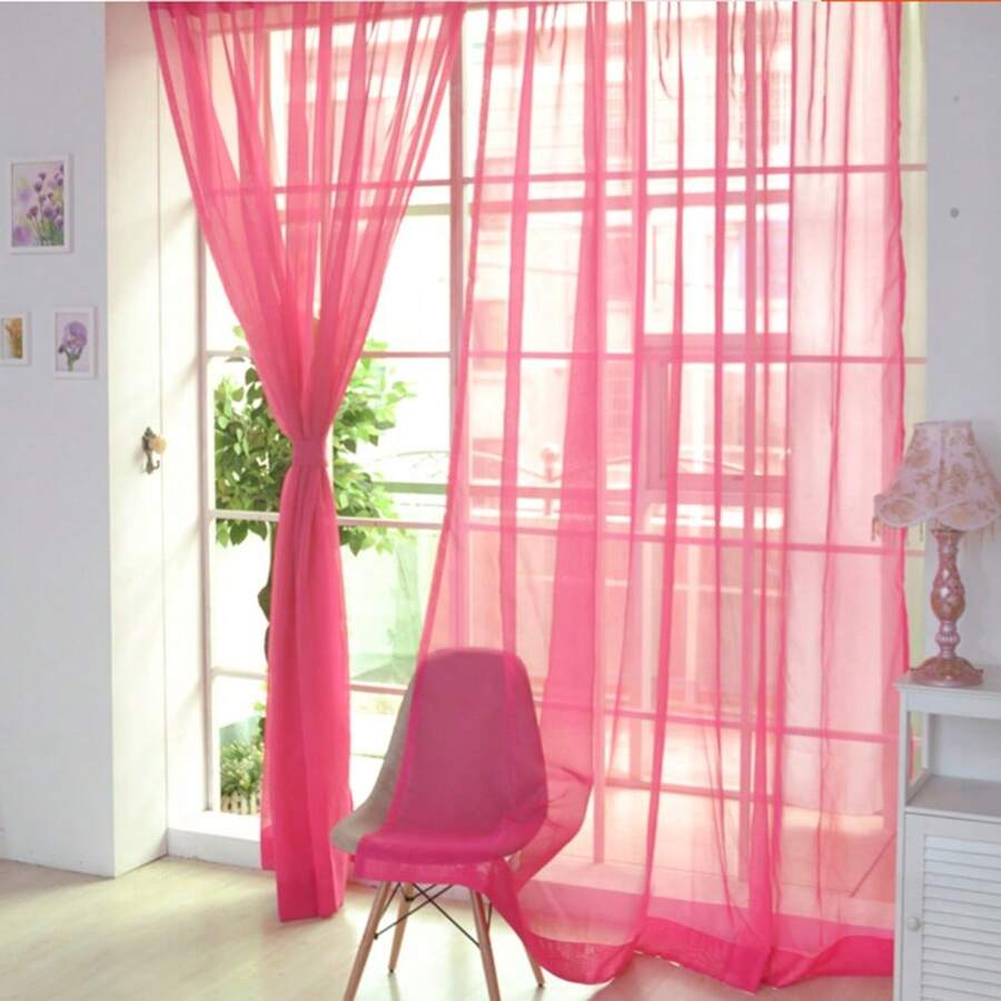 Sheer Window Panel, Blackout Rainbow Curtains, Rod Pocket Curtains For Playroom, Living Room, Bedroom, 39.3"*78.7", 1 Panel - 玫紅色 - 查看 1