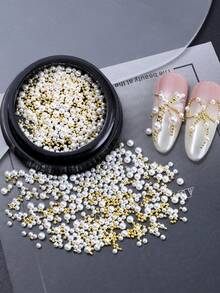 6件套金色、银色珠子和白色仿珍珠美甲装饰品，Y2K美学美甲饰品，钢珠和白色仿珍珠美甲宝石，美甲用品，美甲配件 - 彩色 - 查看 10
