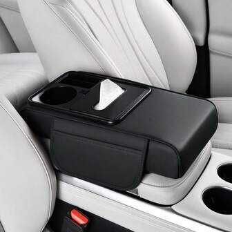 New Car Armrest Storage Box, Anti-Pollution Leather Car Armrest Pad, Ergonomic Armrest Box, Driving Comfort Upgrade, Wear-Resistant And Easy To Clean, Fits Multiple Vehicle Models, New Tissue Box Storage Box With Cup Holder, Multi-Layer Storage, Ideal Gift For Holidays, Black, Gray, Beige, Lavender