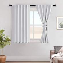 Hiasan Room Darkening Curtains 45 Inches Long, Light BlocFKing Thermal Insulated Rod Pocket & Back Tab Drapes Sewn With Tiebacks For Nursery Bedroom Dining Living Room, 42\ Wide, Greyish White, 2 PC,42inchWx45inchL(Packof2),GreyishWhite - 灰白色 - 查看 1