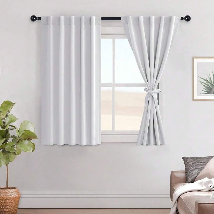 Hiasan Room Darkening Curtains 45 Inches Long, Light BlocFKing Thermal Insulated Rod Pocket & Back Tab Drapes Sewn With Tiebacks For Nursery Bedroom Dining Living Room, 42\ Wide, Greyish White, 2 PC,42inchWx45inchL(Packof2),GreyishWhite - 灰白色 - 查看 1