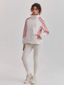 1 Áo khoác gió nữ phối màu mùa xuân/thu, chất liệu nhẹ, chống thấm nước, thích hợp cho hoạt động thể thao ngoài trời, chạy bộ, leo núi, tay dài, màu trắng. - trắng - Xem 7