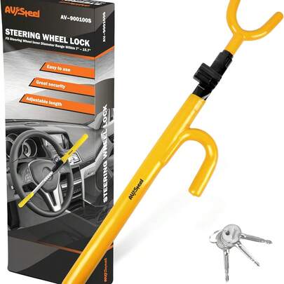 Adjustable Heavy Duty Anti-Theft Steering Wheel Lock With 2 Keys, Universal For Cars, Trucks And SUVs