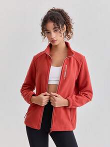 女士户外抓绒外套，保暖透气，立领，修身剪裁，适合徒步、运动、春秋季、冬季、滑雪等场合。 - 橘色 - 查看 7