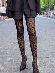 1 双女士豹纹透明连裤袜 - 超薄、性感、柔软、透气，适合派对和情人节约会。 - 黑色 - 查看 1
