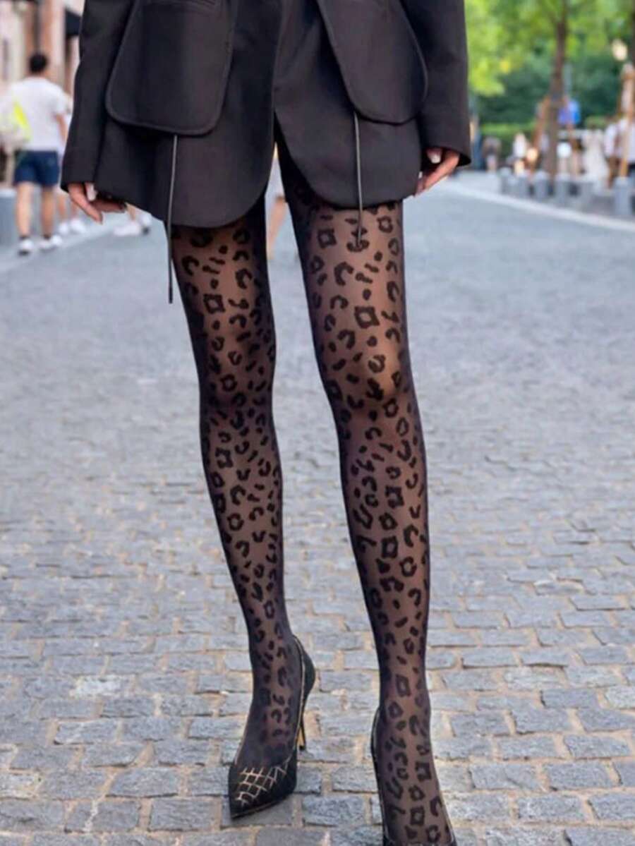 1 双女士豹纹透明连裤袜 - 超薄、性感、柔软、透气，适合派对和情人节约会。 - 黑色 - 查看 1