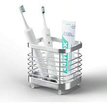 Shower Toothbrush Holder For Bathroom Stainless Steel Tooth Brush Organizer Storage Caddy Sink Toothpaste Holder Stand Tray Silver Bathroom Countertop Accessories Decor - Silver - View 2