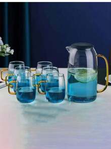 1pc Ombre Blue Marble Glass Teapot, High Borosilicate Heat-Resistant Large Capacity Water Pitcher - Multicolor - View 6