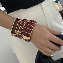 Brazalete de estilo bohemio de moda, vintage, de alta gama, con goteo de oro negro geométrico abierto, diseño minimalista suave, superficie brillante, material de aleación de zinc, adecuado para uso diario, bodas y fiestas - Oro rojo - Ver 2