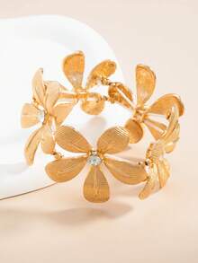 Pulsera elástica floral minimalista y de moda, adecuada para uso diario y fiestas - Dorado - Ver 6