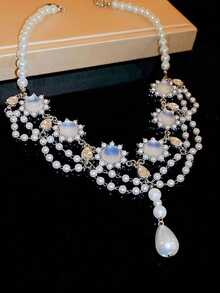 1PC Elegant French-Style Imitation Moonstone Faux Pearl Fringe Necklace, Vintage Court-Style Necklace, Fashionable Minimalist Women's Accessories, Jewelry Gift - 項鍊 - 查看 2
