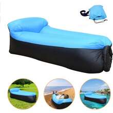 Outdoor Pillow Type Inflatable Sofa Air Mattress Single Recliner Lazy Portable Camping Lunch Break Music Festival Sofa - Black + Rose Red - View 2