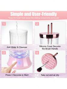 二合一电动化妆刷清洁器，集清洁和烘干功能于一体，防水设计，配有收纳支架，500mAh USB充电式电动化妆刷清洁器，自动旋转深度清洁，搭配高效清洁垫，适用于各种尺寸和款式的化妆刷，包括眼影刷和腮红刷，是懒散人士必备的高效清洁美容工具，也是送给女性的理想圣诞礼物。 - 彩色 - 查看 6