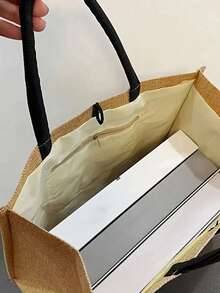 奔马印花亚麻手提包套装，简约大容量单肩包配便携式化妆包，休闲收纳手提包，多功能购物袋，个性化礼品袋或午餐袋 - 全新设计 - 彩色 - 查看 7