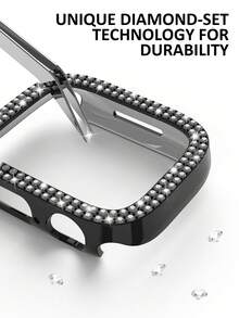 6pcs Shiny Watch Case Compatible With Apple Watch 40mm, 41mm, 42mm, 44mm, 45mm, 46mm And 49mm. Featuring Double-Row Diamond Inlaid, Shock-Resistant, Hollow-Out Hard PC Protective Case, Compatible With Apple Watch Ultra/11/10/9/8/7/6/5/4/SE Series. Fashionable And Elegant Ladies' Watch Case, Comfortable To Wear, Sensitive Touch. - Transparent + Blue + Black + Starlight + Rose Gold + Various Colors - View 5