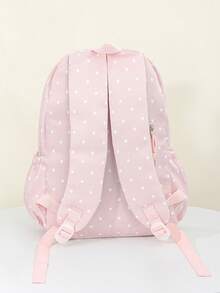 1 PC Pink Dot Embroidered Bow Backpack Travel Versatile Cute Style,Multifunctional And Large Capacity Fashionable And Casual Large Capacity Portable Zipper School Bags,Travel Storage Stationery Storage,Vacation Essentials Satchel, Suitable For Earphones, Chargers, Lipstick, Cosmetics, Perfume, Skin Care And Beauty Products, Nurses, Students, Keys, Holiday Gifts - 粉色 - 查看 3