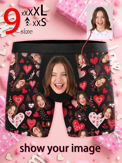 1pc Customized Men's Boxer Briefs With Heart-Shaped Pattern And "LOVE" Logo - Romantic Holiday Theme | Ideal Couples Gift For Valentine's Day/Qixi Festival/Christmas/Anniversary | Comfortable Daily Wear