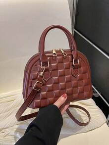 Bolso de hombro y bandolera de estilo minimalista casual con acabado de laca y textura de cuadros en relieve, para mujeres - Multicolor - Ver 8