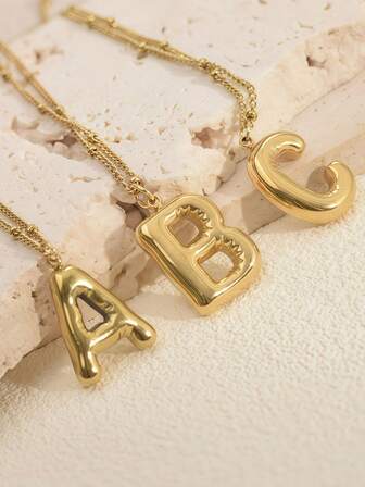 1条18K电镀不锈钢珠链项链，配字母吊坠，独特有趣的金色项链首饰，送给她的礼物