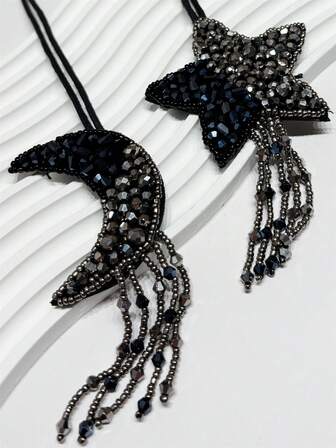 1 pieza Figura geométrica de estrella pentagonal con borla, elegante, de moda, simple, linda, versátil y divertida con strass negro artificial, para mochila, bolso de hombro, bolso diagonal, bolso de mano, bolso de compras, bolso de sobaco, bolso de maquillaje u otros bolsos de almacenamiento, colgante