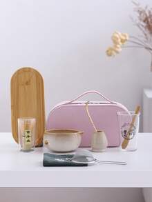 9件套便携式抹茶入门套装，抹茶搅拌器套装，抹茶冲泡套装，抹茶礼品套装（包含抹茶碗、竹制抹茶搅拌器、茶匙、搅拌器架、抹茶筛、茶杯、茶垫、茶盘），返乡礼物