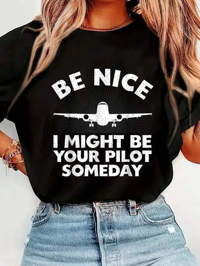 100% Cotton Funny Airline Pilot Art Aviation Future Pilot T-Shirt Graphic T-Shirts For Men And Women, Casual Printed Short-Sleeved Women's Tops, Women's Clothing