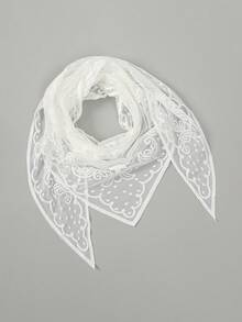 1pc Women's New White Virgin Mary Embroidered Triangular Scarf, Fashionable Versatile Lightweight Shawl, Headscarf, Bridal Veil - Multicolor - View 7