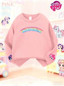 This Best-Selling Crewneck Sweatshirt Features  Character Designs: Adorable Pony Images On The Front, Back, And Cuffs, Along With The "" Logo. Suitable For Girls Aged 8 To 12, It's Perfect For Everyday Wear At Home, Outings, And Parties. Catering To Animation Fans, It's A Practical Choice For Everyday Outfits. - 粉色 - 查看 3